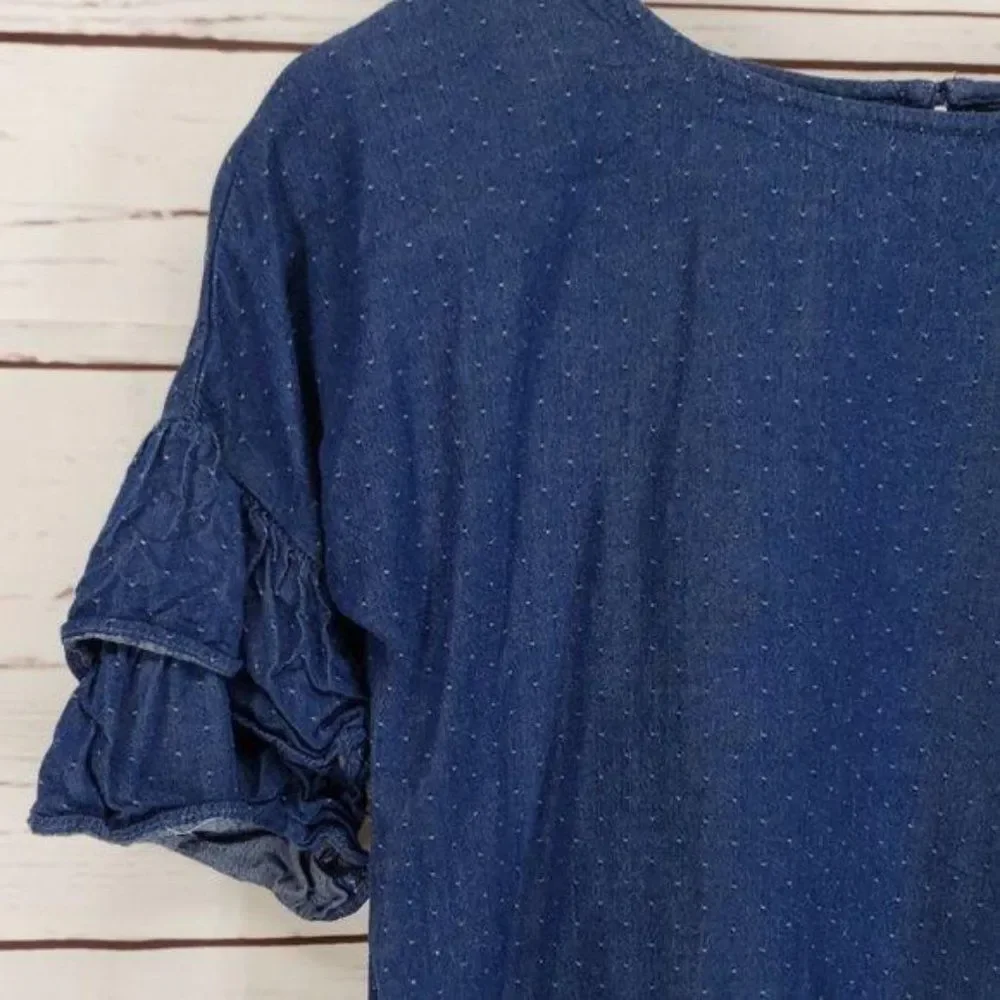 Copper Key Girl’s Denim Ruffled‎ Sleeve Dress Size Large 6 6X